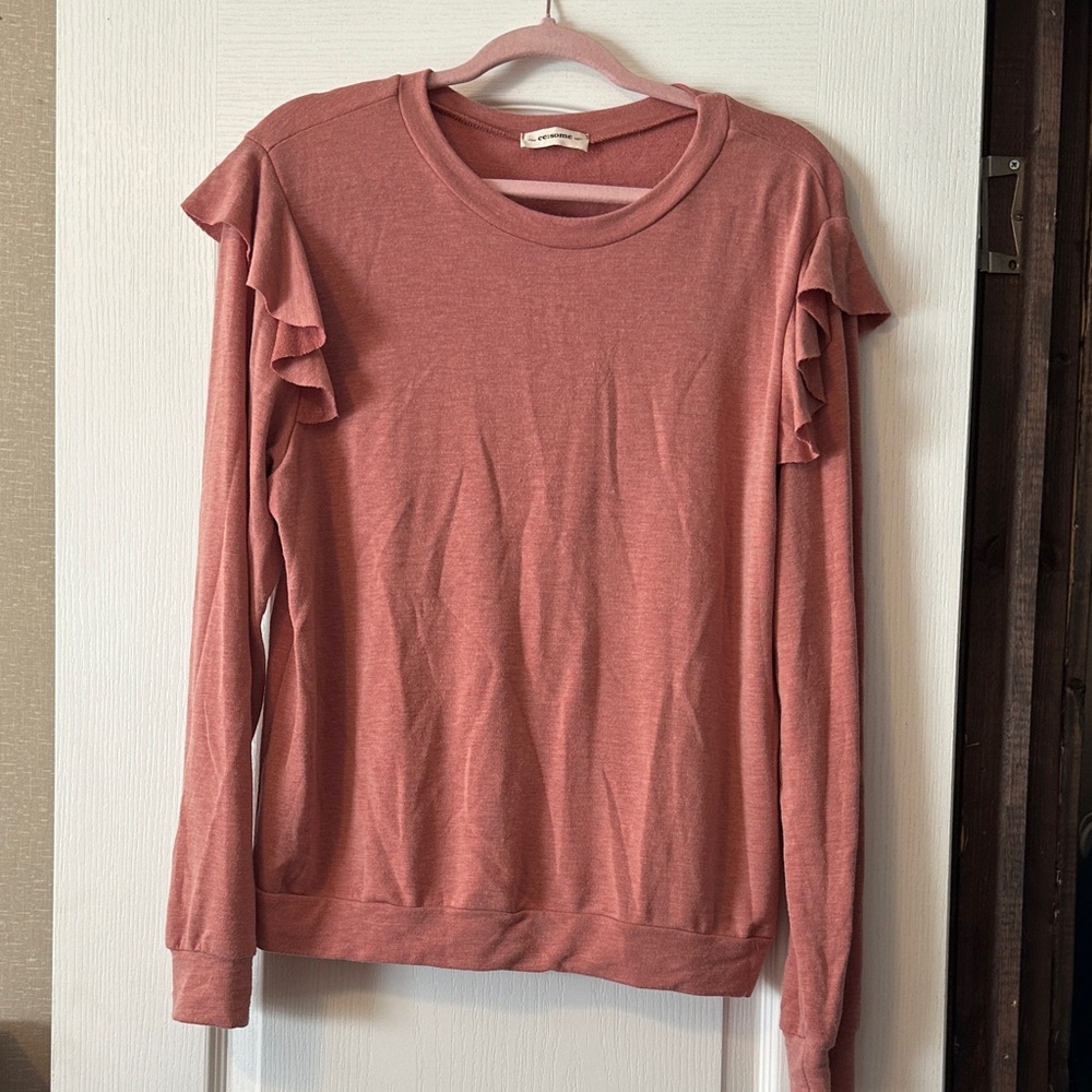 Eesome Ruffled Long Sleeve Sweatshirt - Dusty Rose
